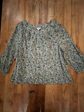 J. Jill Mint Green Floral Button-Front Blouse